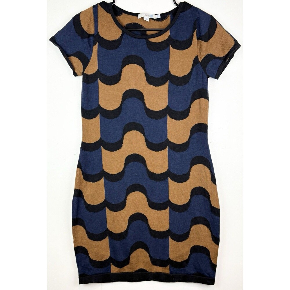 Boden Abigail Short Sleeve Taupe Navy Knit Dress Office Workwear, Size US 6